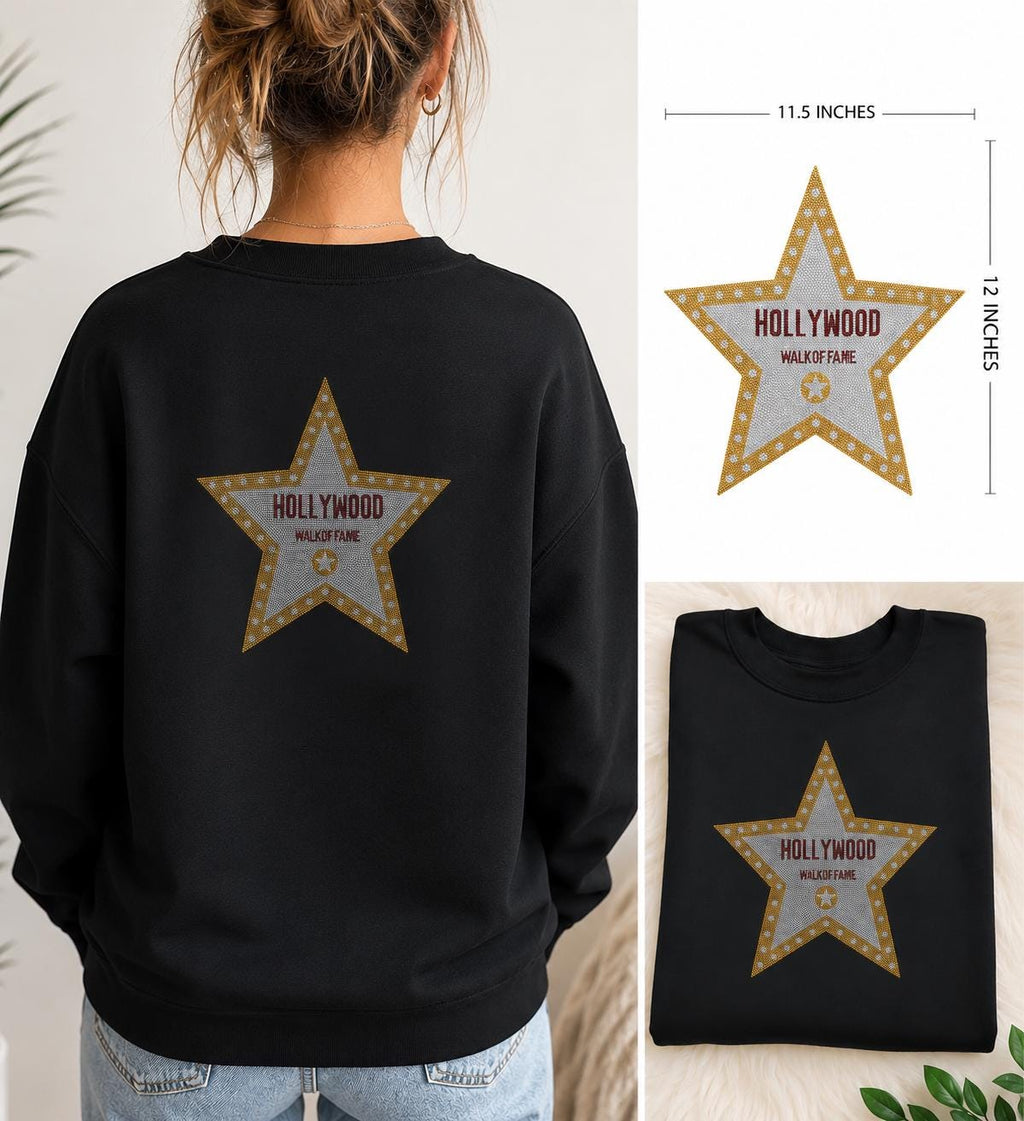 Hollywood Walk of Fame Rhinestone Heat Transfer | Gold & Silver Star Iron-On Decal | Bling Crystal Appliqué