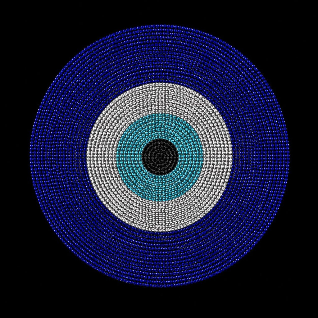 Blue Evil Eye Rhinestone Heat Transfer | Iron-On Crystal Applique | Nazar Protection Bling Decal