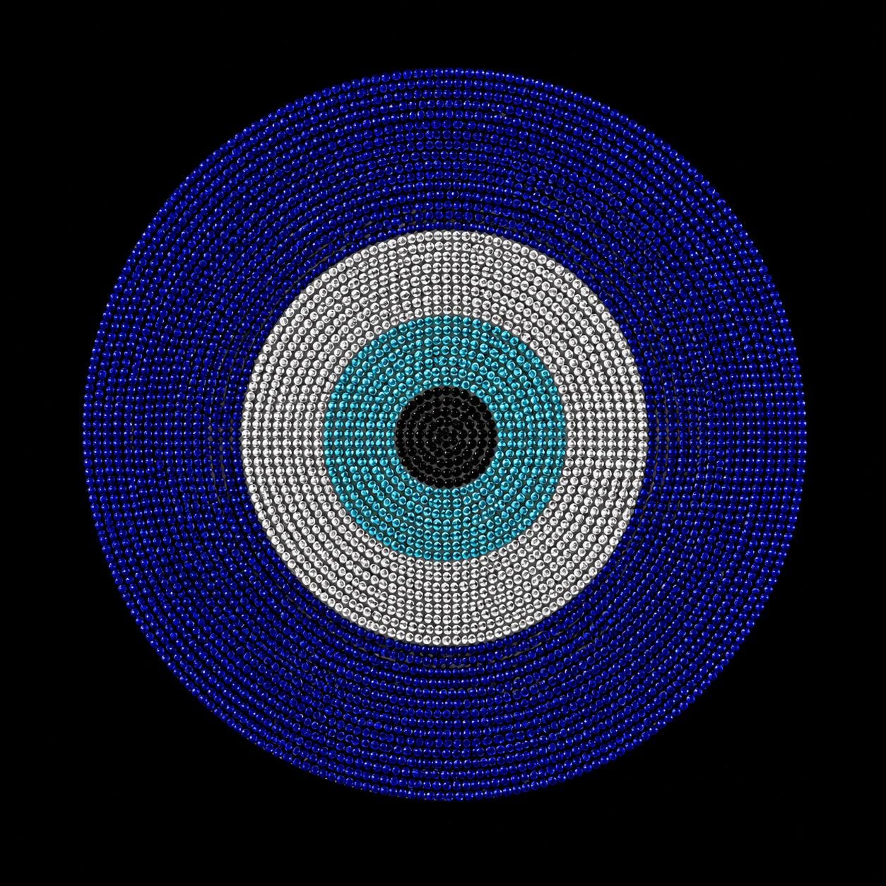 Blue Evil Eye Rhinestone Heat Transfer | Iron-On Crystal Applique | Nazar Protection Bling Decal