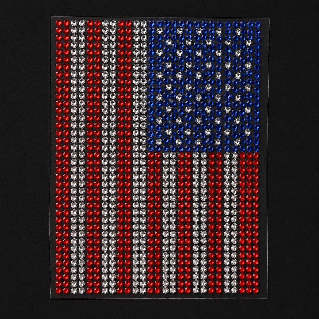 Small Rhinestone American Flag Heat Transfer | 4" x 3" Iron-On USA Flag Decal | Crystal Patriotic Bling Applique