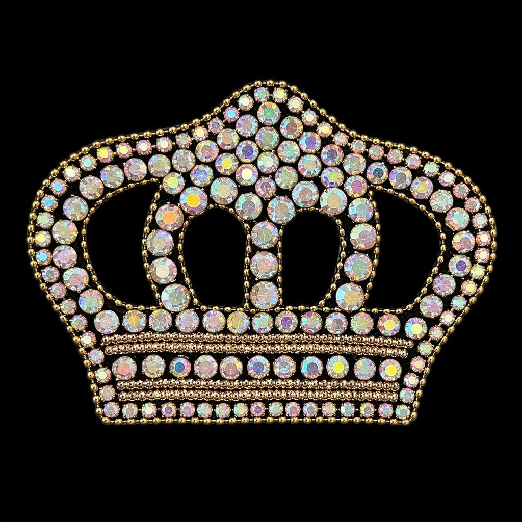 Rhinestone Crown Iron-On Heat Transfer Decal | AB Crystal Crown Appliqué