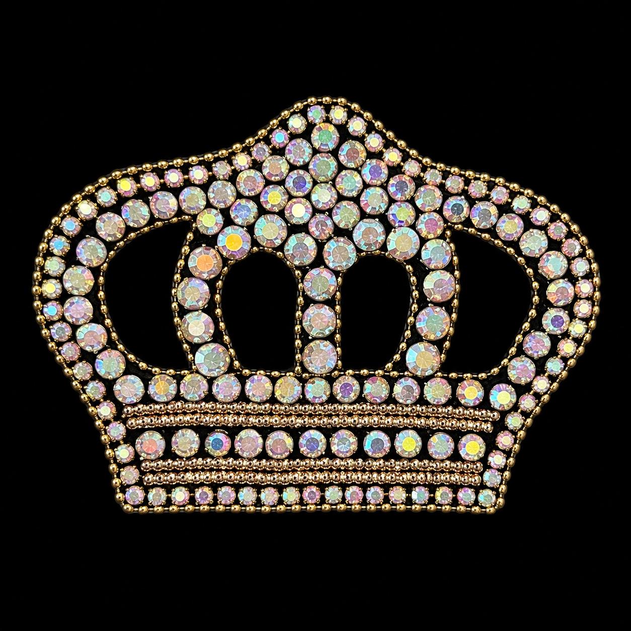 Rhinestone Crown Iron-On Heat Transfer Decal | AB Crystal Crown Appliqué
