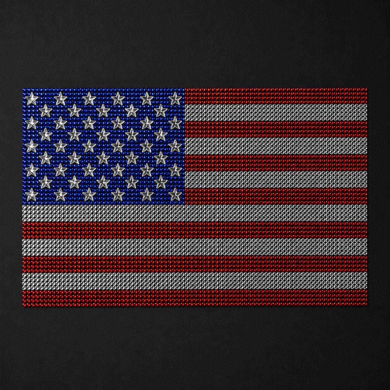 Medium American Flag Rhinestone Heat Transfer | USA Flag Iron-On Decal | Patriotic Crystal Bling Transfer
