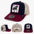 Horse Embroidered Trucker Snapback Hat | Navy & Burgundy Mesh Baseball Cap | Adjustable Western Animal Patch Cap | Unisex Casual Outdoor Hat