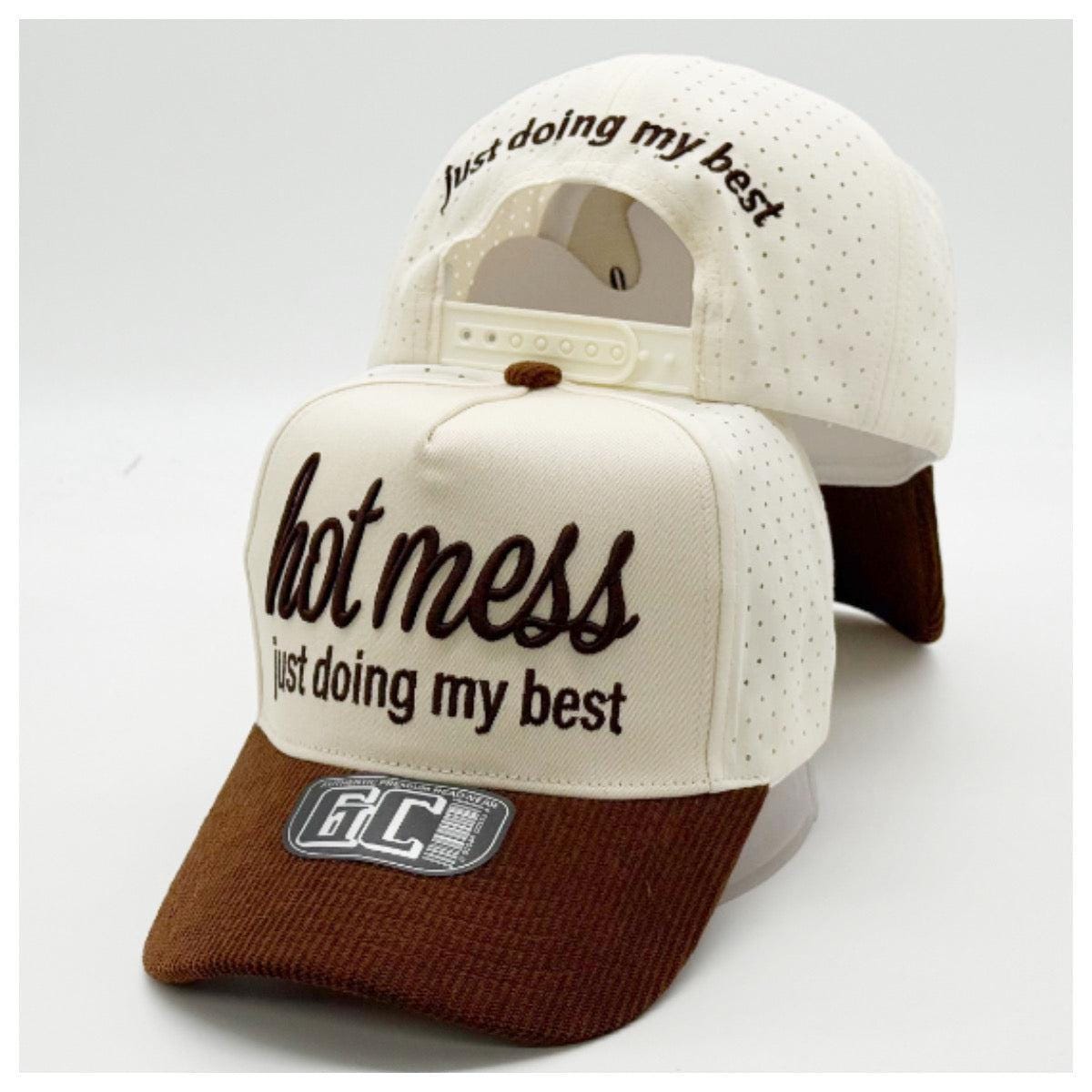 Hot Mess "Just Doing My Best" Trucker Hat - Cream|Brown