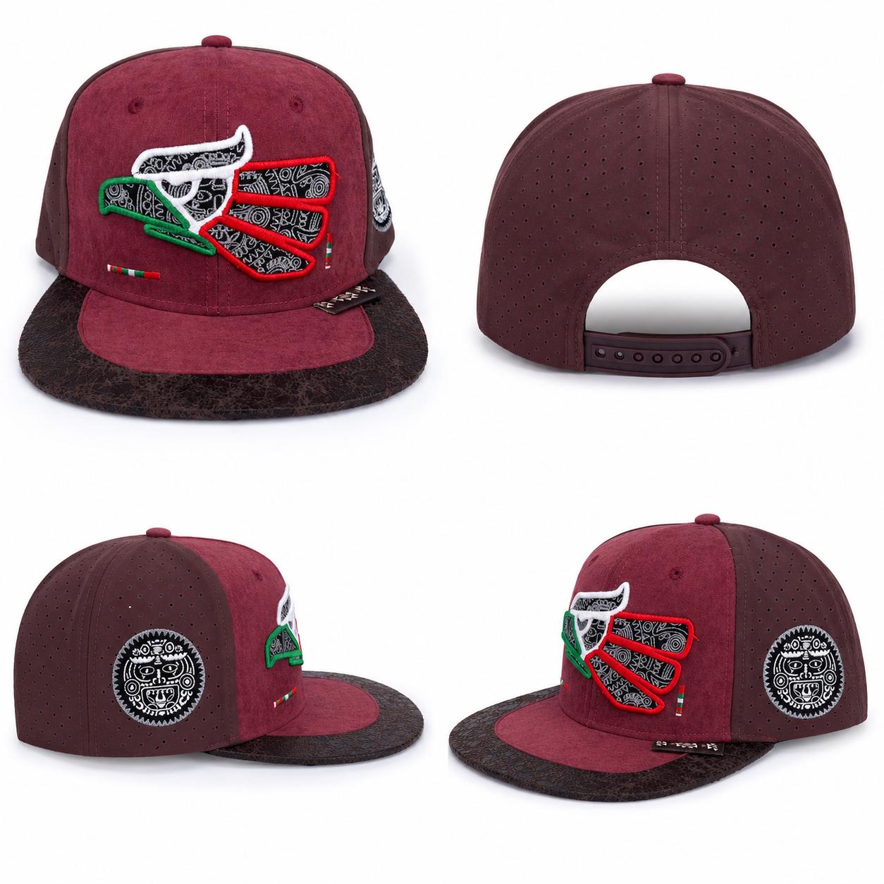 Mexican Heritage Embroidered Flat Bill Snapback Hat | Premium Suede Performance Cap | Aztec Side Patch