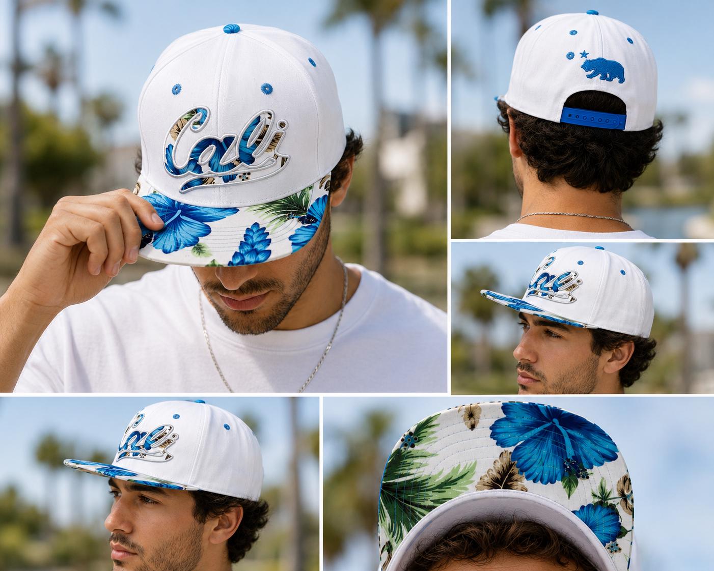 California Floral Snapback Hat | Premium Flat Bill Embroidered Cali Cap | Adjustable California Bear Baseball Cap