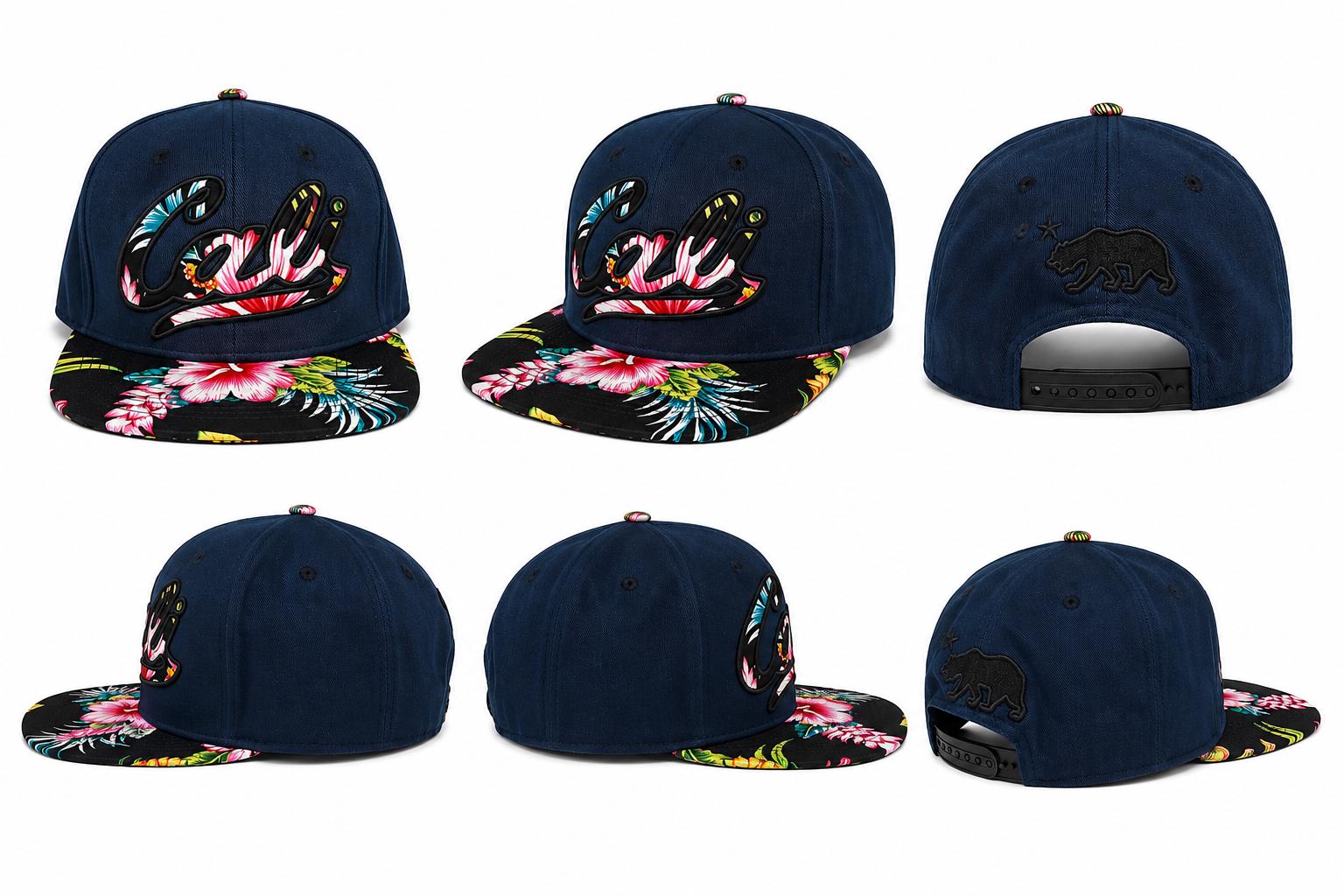 California Floral Snapback Hat | Premium Flat Bill Embroidered Cali Cap | Adjustable California Bear Baseball Cap