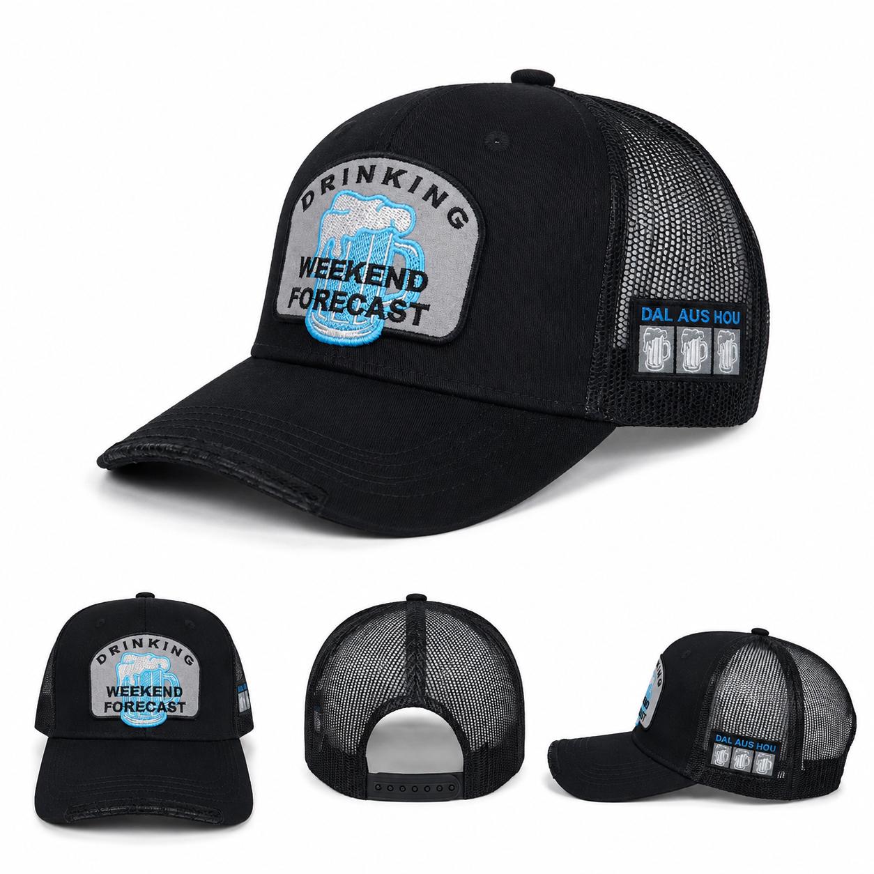 Drinking Weekend Forecast Trucker Hat | Funny Beer Patch Snapback Cap | Black Mesh Baseball Hat | Adjustable Casual Cap for Men & Women