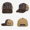 Vintage BOSS Embroidered Trucker Hat | Brown & Tan Snapback Cap | Perforated Breathable Baseball Hat