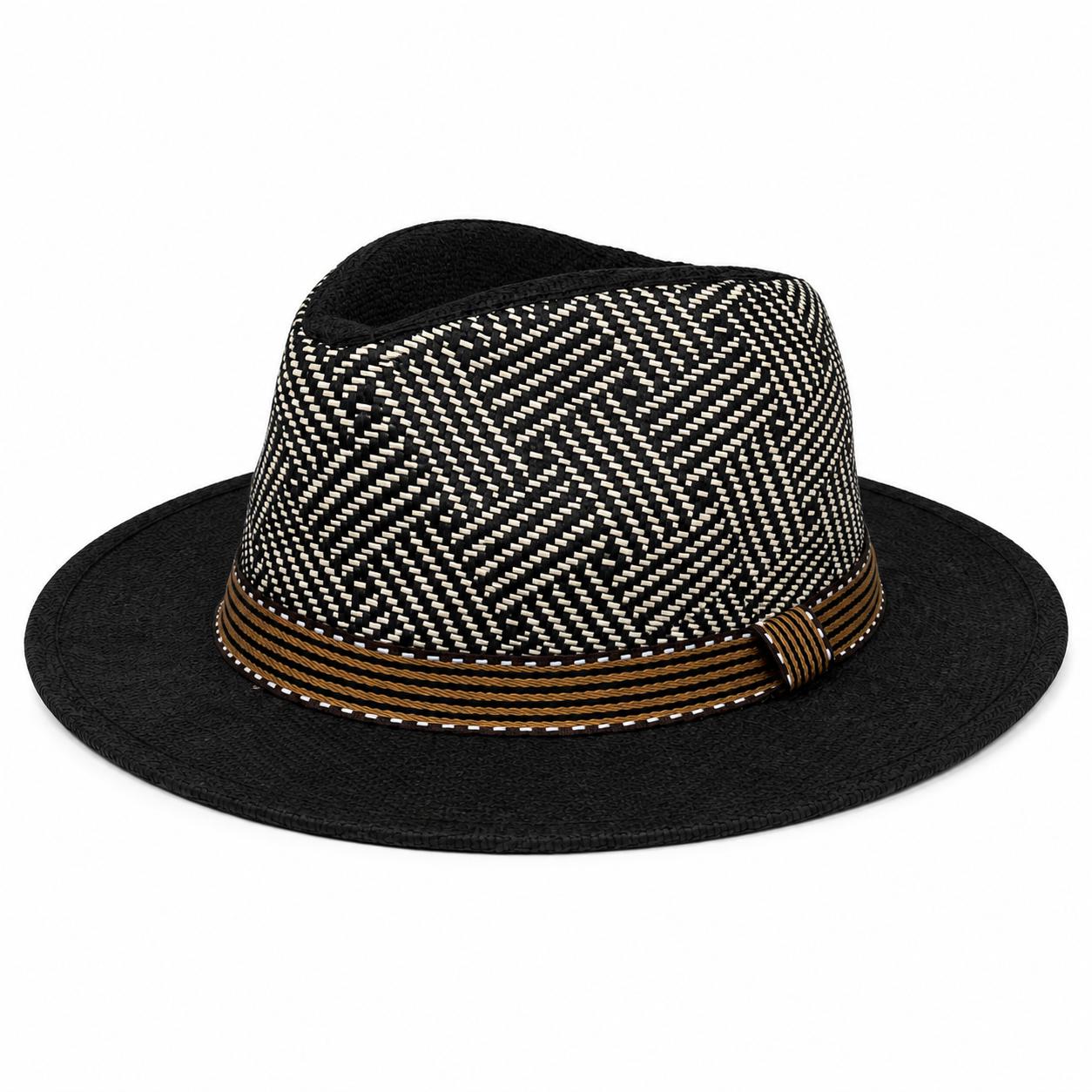 Premium Woven Fedora Hat | Wide Brim Summer Straw Hat | Lightweight Unisex Sun Hat | Brown & Black Variants