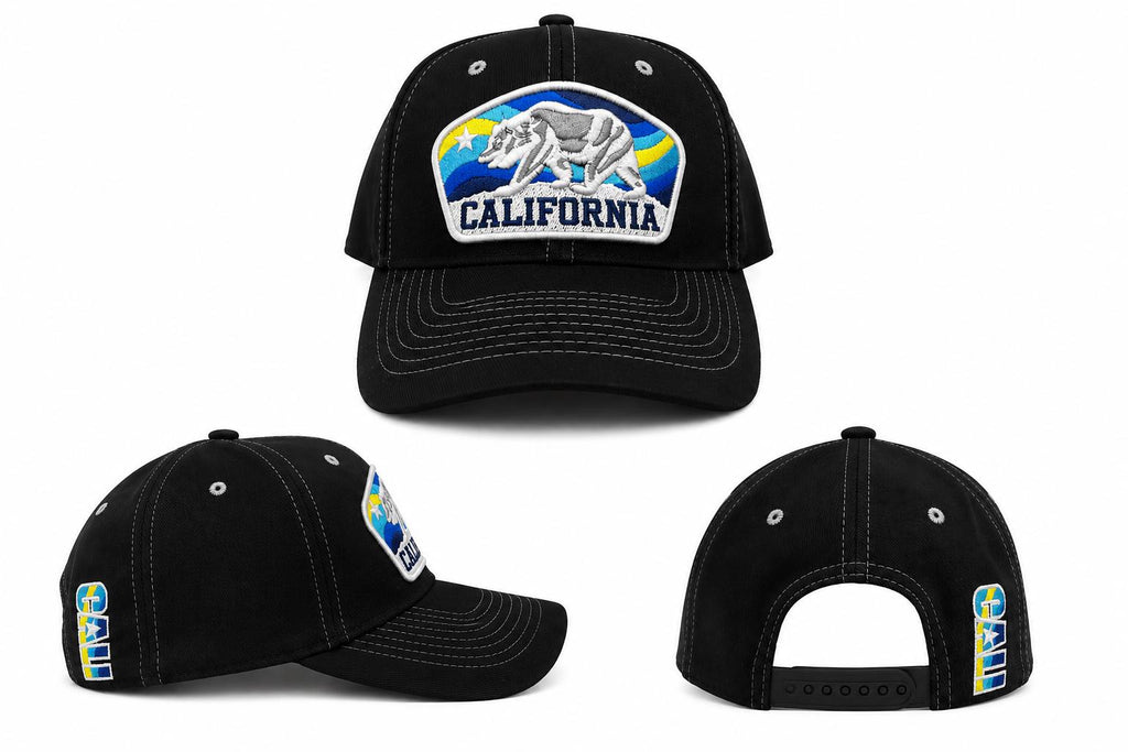 California Bear Embroidered Snapback Hat | Black Adjustable Baseball Cap | CALI Side Embroidery | Unisex