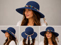 Women's Wide Brim Straw Sun Hat with Colorful Chain Band & Floral Scarf Tie | UV Summer Beach Hat