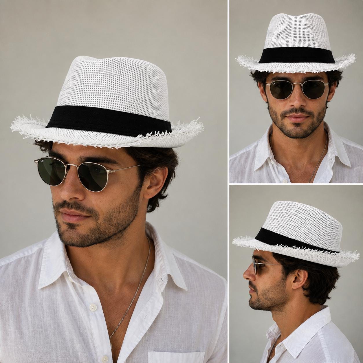Frayed Brim Woven Fedora Hat | Summer Beach Sun Hat | Unisex Resort Straw-Style Hat