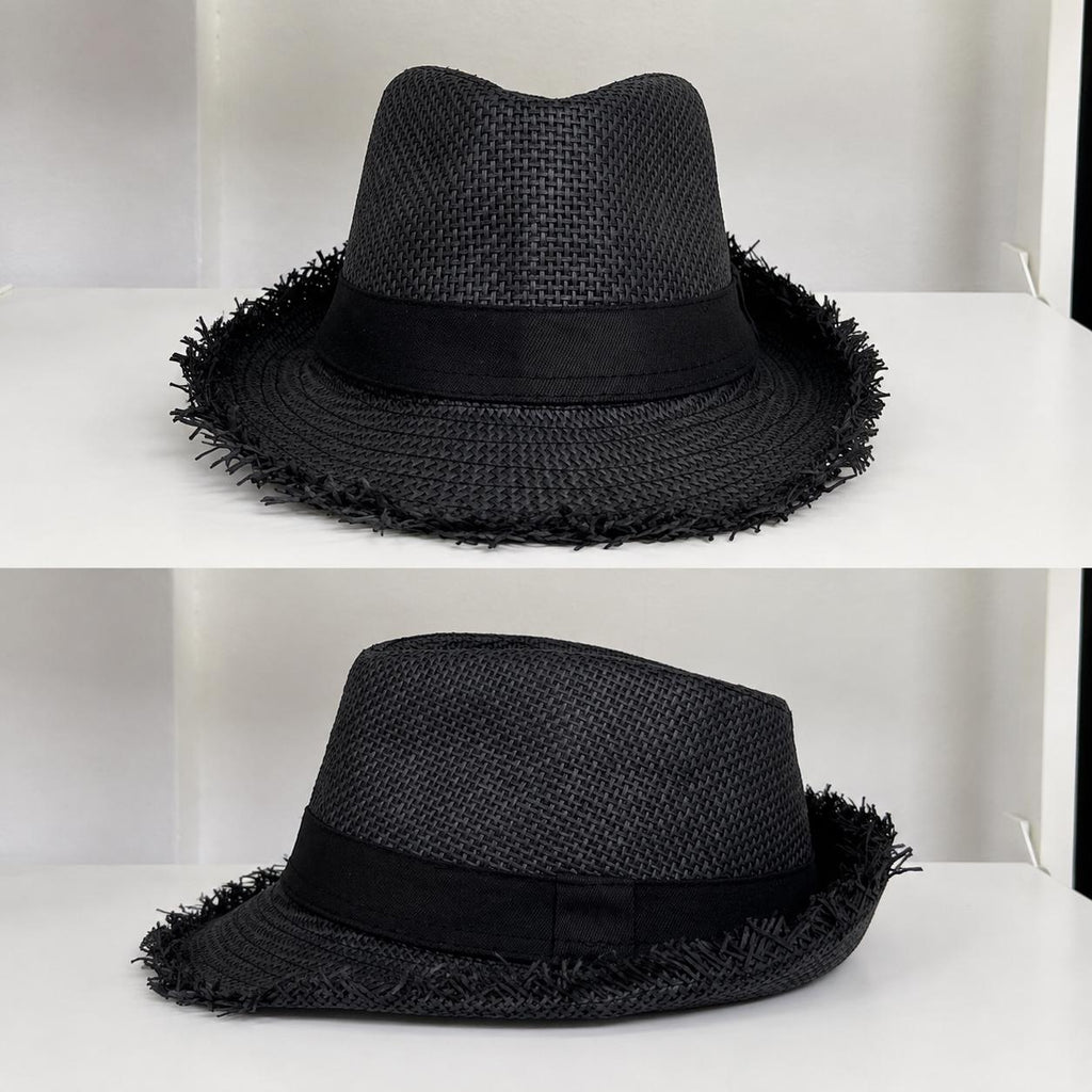 Frayed Brim Woven Fedora Hat | Summer Beach Sun Hat | Unisex Resort Straw-Style Hat
