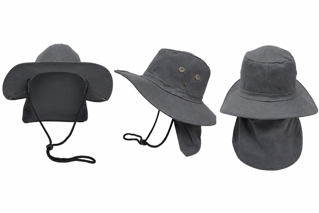 Wide Brim Sun Hat with Neck Flap | UPF Outdoor Fishing, Hiking & Boonie Hat | Adjustable Chin Strap