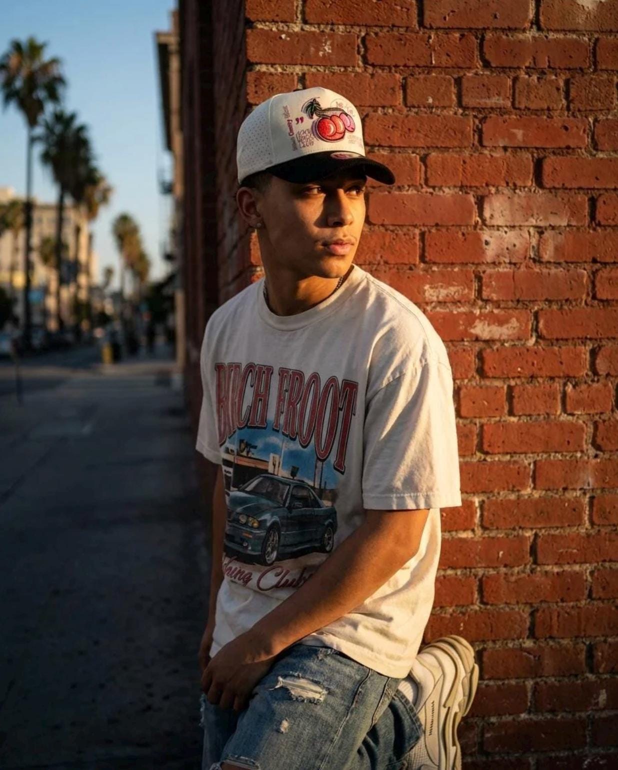 Good Mood Club Cherry Trucker Hat - Cream & Black Snapback