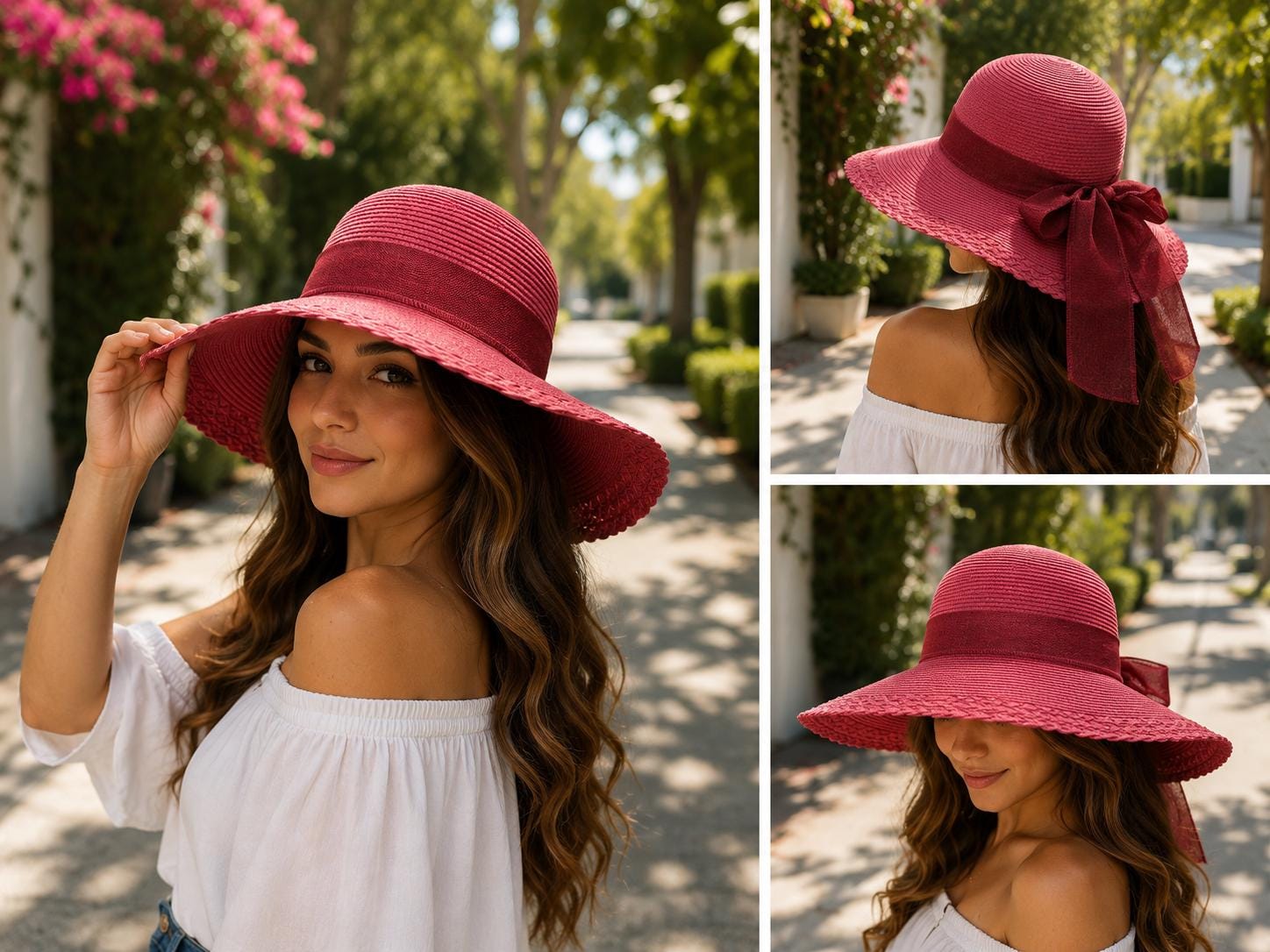 Women's Wide Brim Sun Hat with Bow – UV Protection Summer Beach Hat