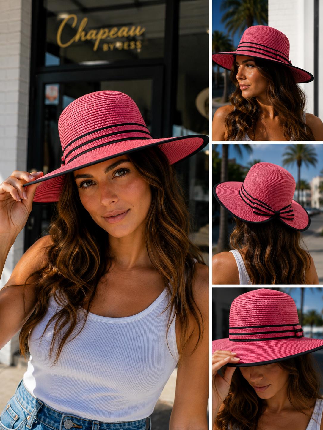 Women's Wide Brim Straw Sun Hat with Back Bow – Foldable UV Protection Beach Hat