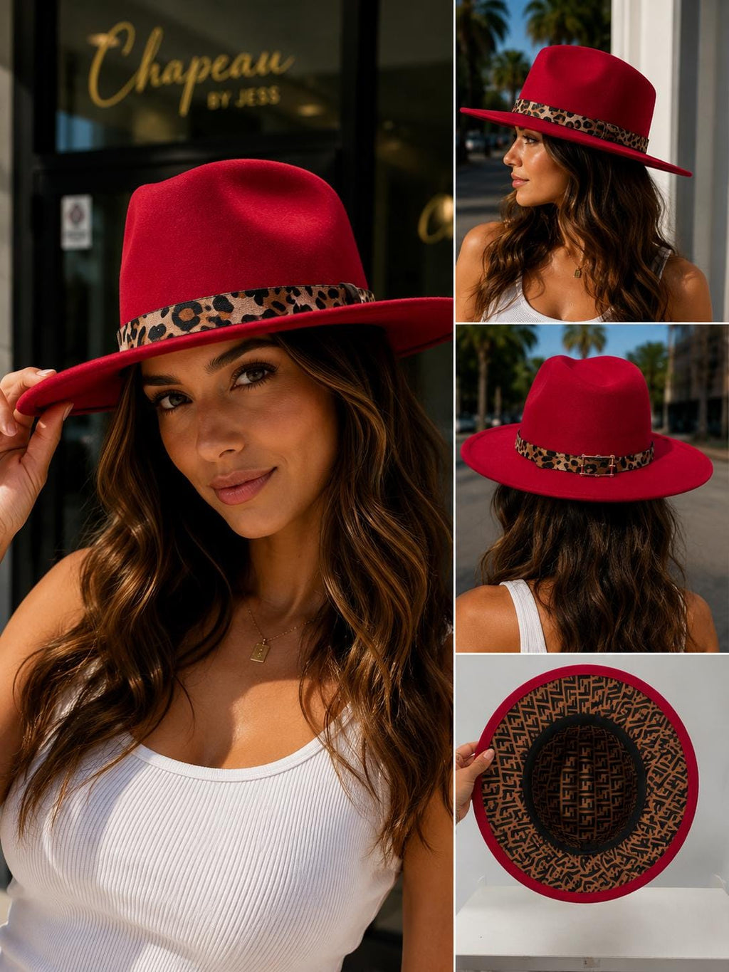 Velvet Wide Brim Fedora Hat with Leopard Band | Luxury Women's Fedora