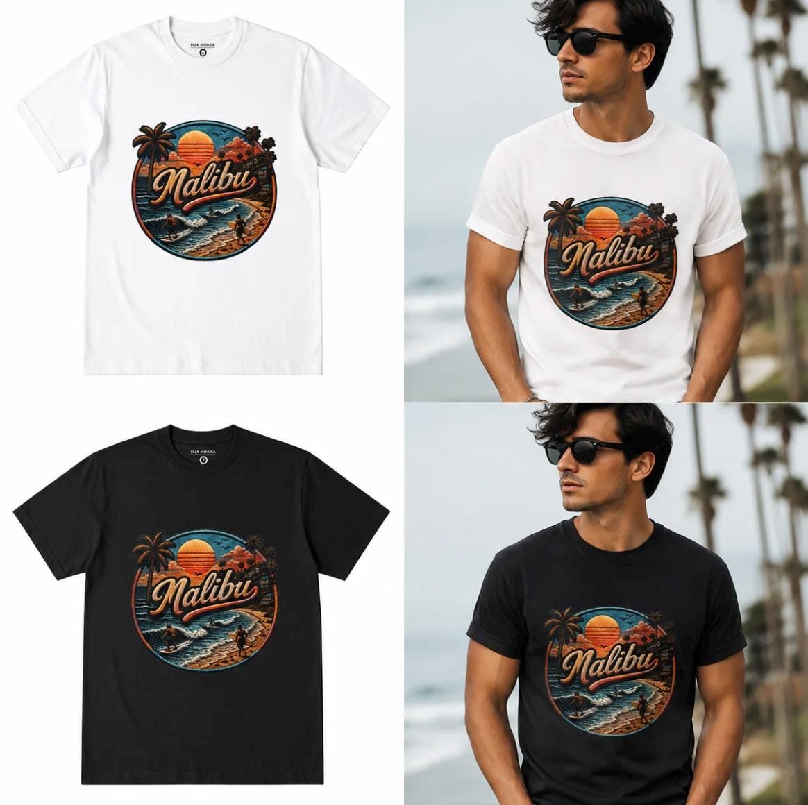 Malibu Sunset Graphic T-Shirt | Vintage California Beach Surf Tee | Premium Unisex Cotton Shirt