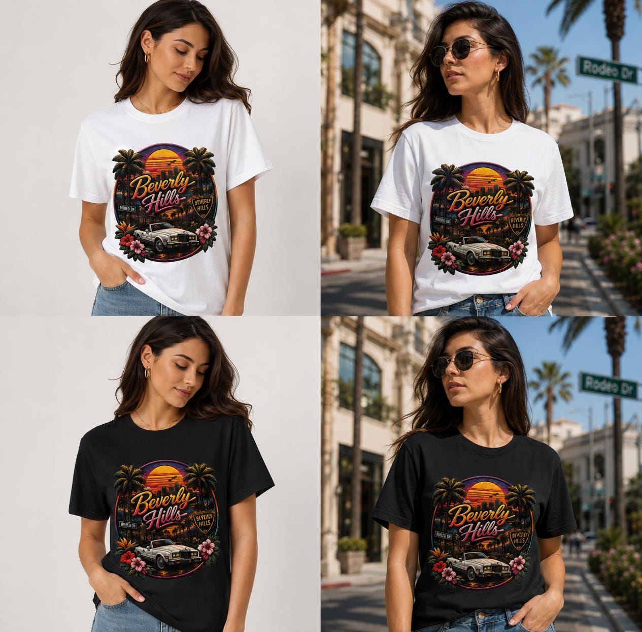 Beverly Hills Sunset Graphic T-Shirt | Vintage California Tourist Tee | Unisex Premium Cotton Shirt