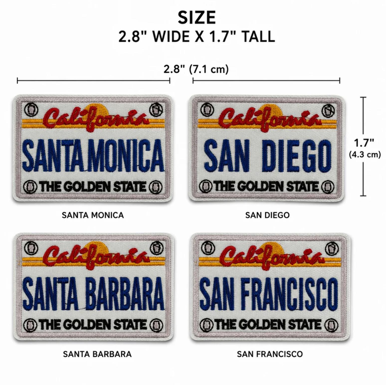 California City License Plate Embroidered Iron-On Patch – Santa Monica, San Diego, Santa Barbara & San Francisco – 2” Wide Trucker Hat Patch