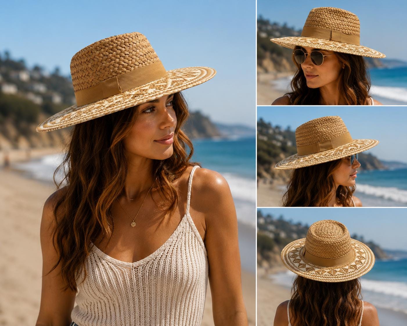 Patterned Wide Brim Straw Sun Hat | Handwoven Beach Fedora | Unisex Summer Sun Hat