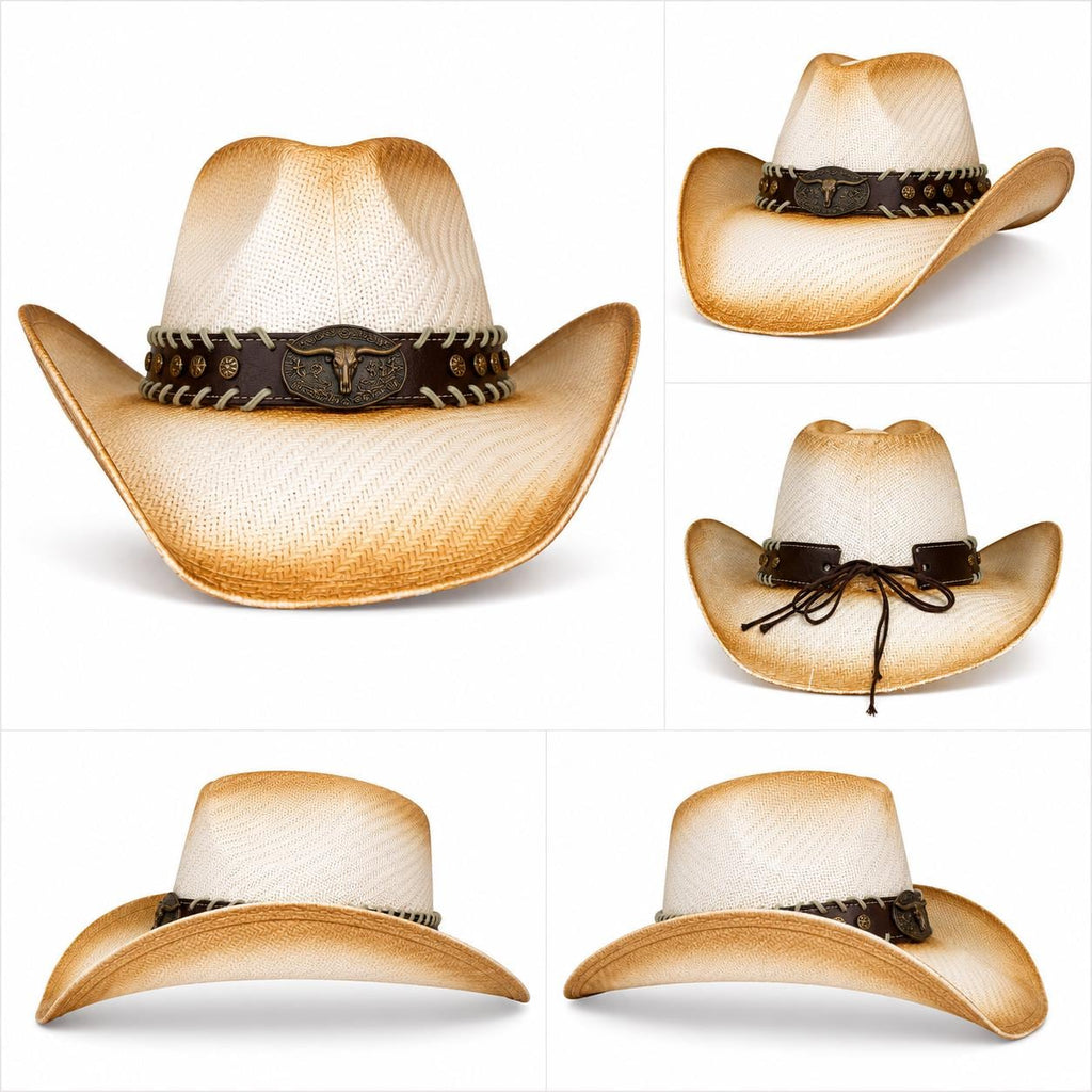 Pink & Tan Western Straw Cowboy Hat | Lightweight Sun Hat | Unisex