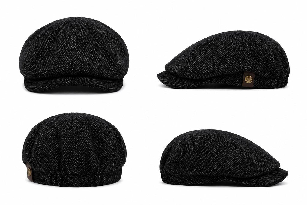Charcoal Herringbone Newsboy Cap | Classic Tweed Ivy Flat Cap