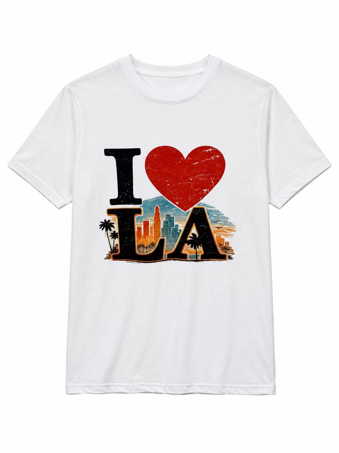 I Love LA Graphic T-Shirt | Los Angeles California Vintage Tee | Retro LA Skyline & Palm Tree Shirt | California Souvenir Tee