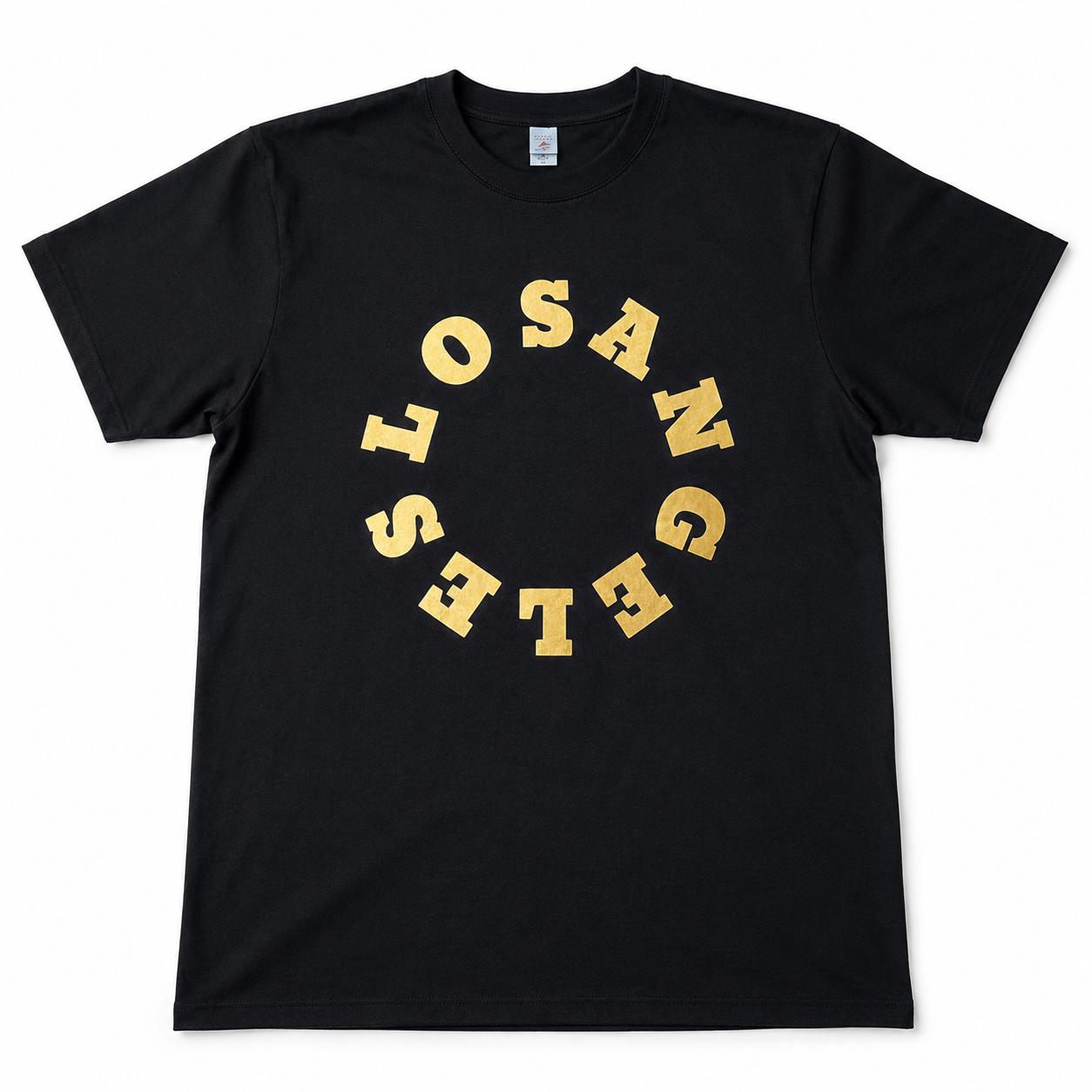 Los Angeles Circular Gold Graphic T-Shirt | Black Unisex LA Tee