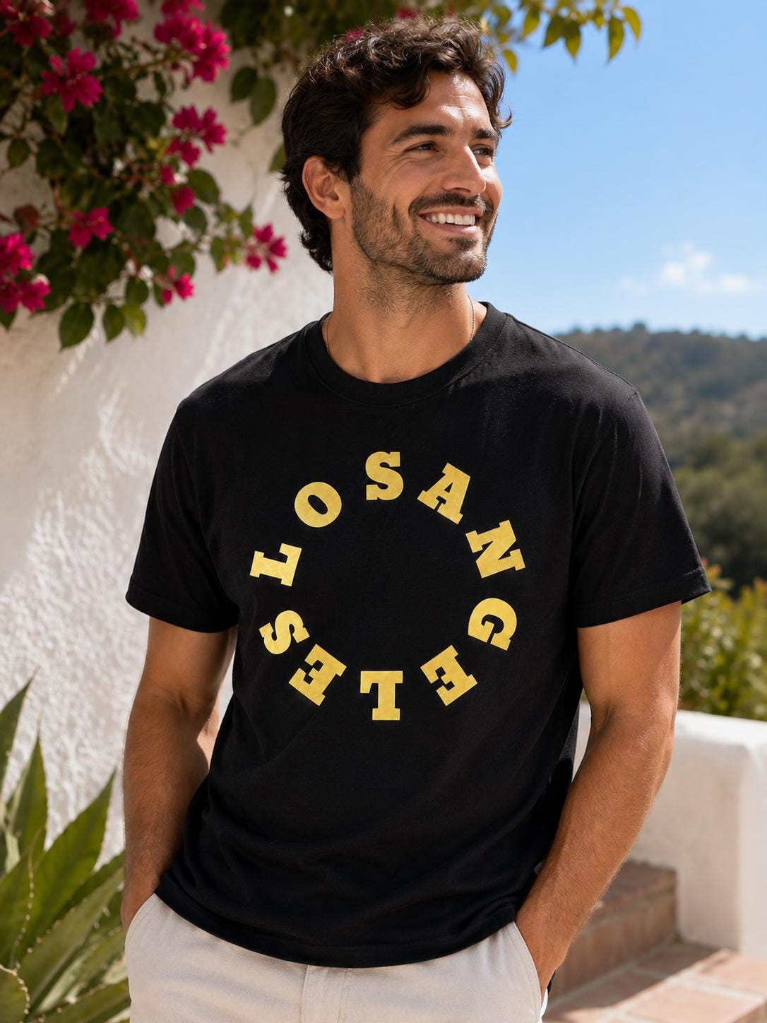 Los Angeles Circular Gold Graphic T-Shirt | Black Unisex LA Tee