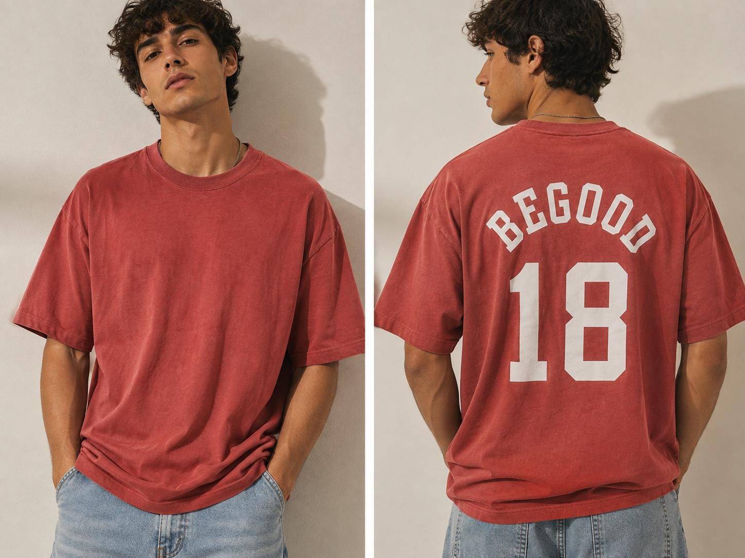 Oversized Vintage Wash T-Shirt | BEGOOD 18 Varsity Graphic Streetwear Tee