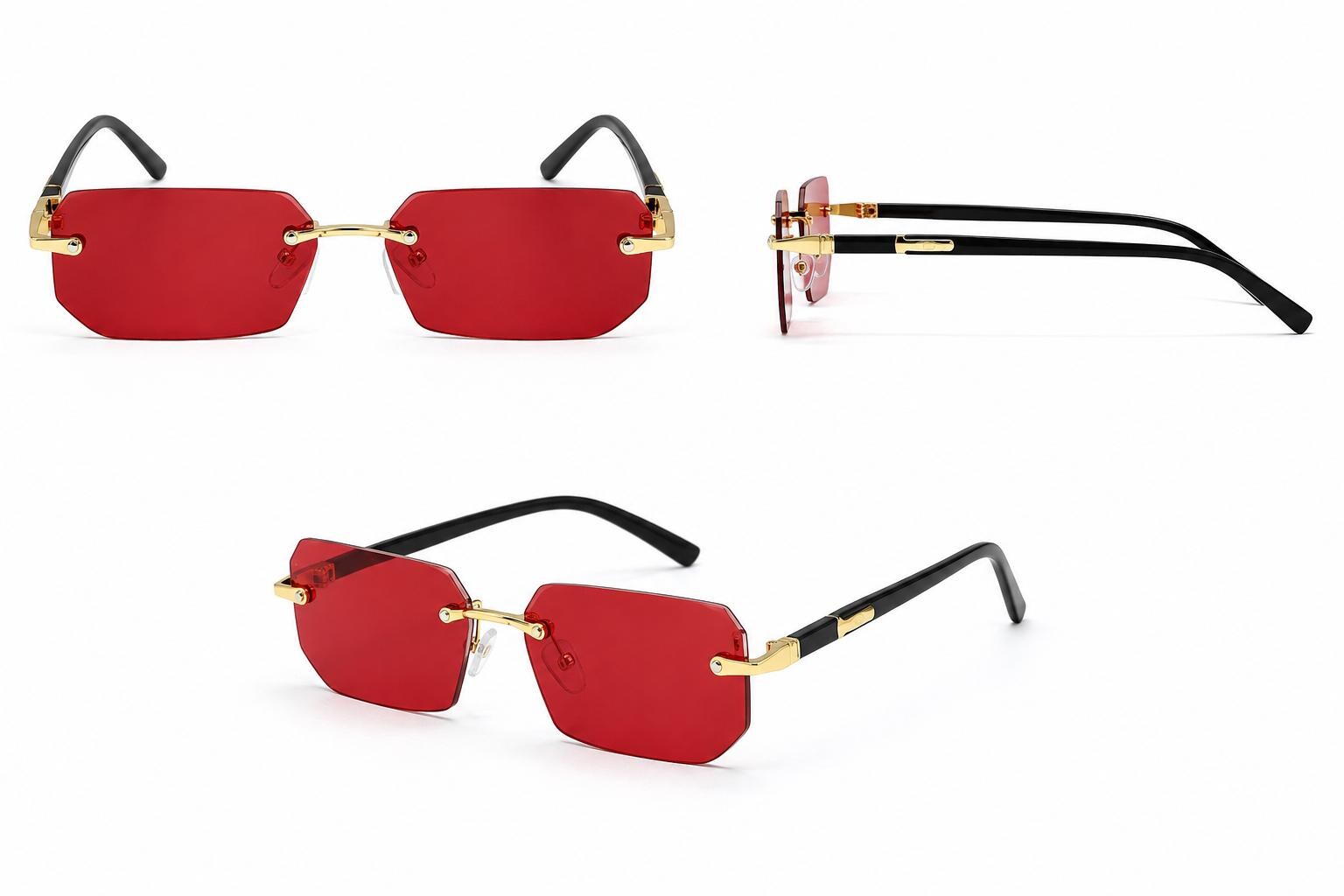 Luxury Rimless Rectangle Sunglasses | Gold Metal Frame | UV400 Fashion Shades for Men & Women