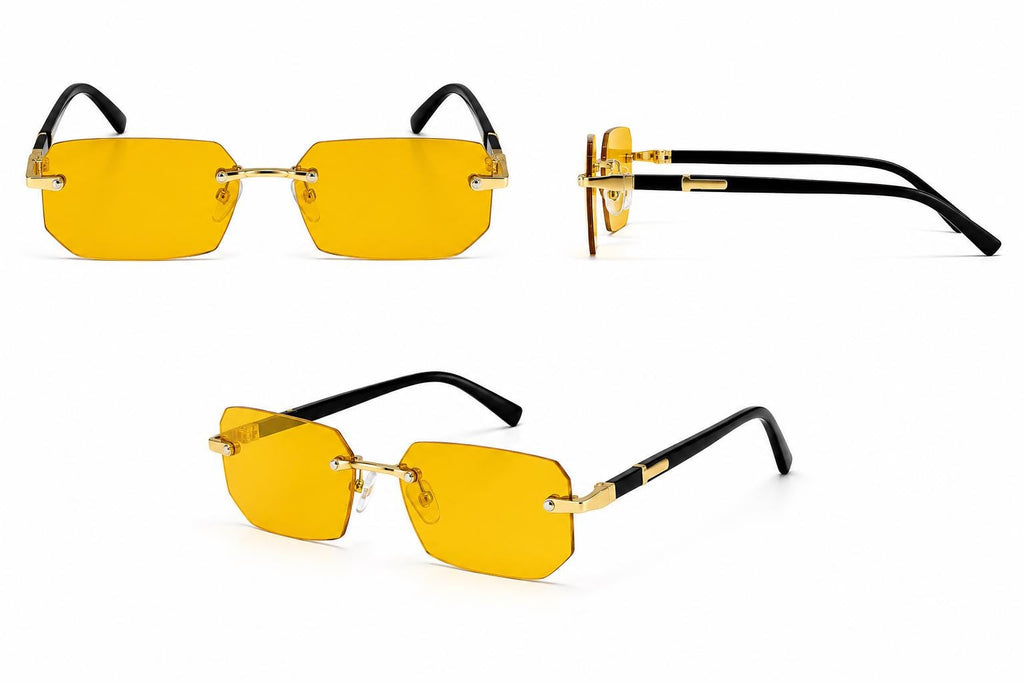 Luxury Rimless Rectangle Sunglasses | Gold Metal Frame | UV400 Fashion Shades for Men & Women