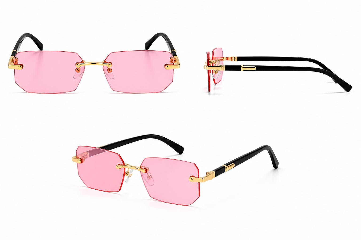 Luxury Rimless Rectangle Sunglasses | Gold Metal Frame | UV400 Fashion Shades for Men & Women