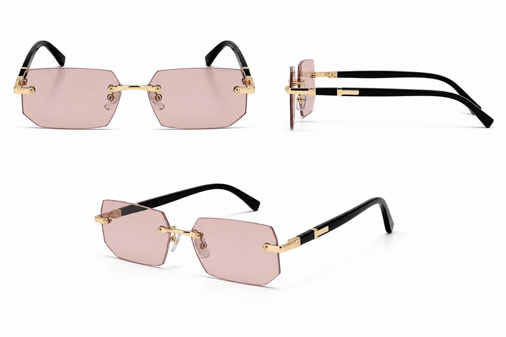 Luxury Rimless Rectangle Sunglasses | Gold Metal Frame | UV400 Fashion Shades for Men & Women