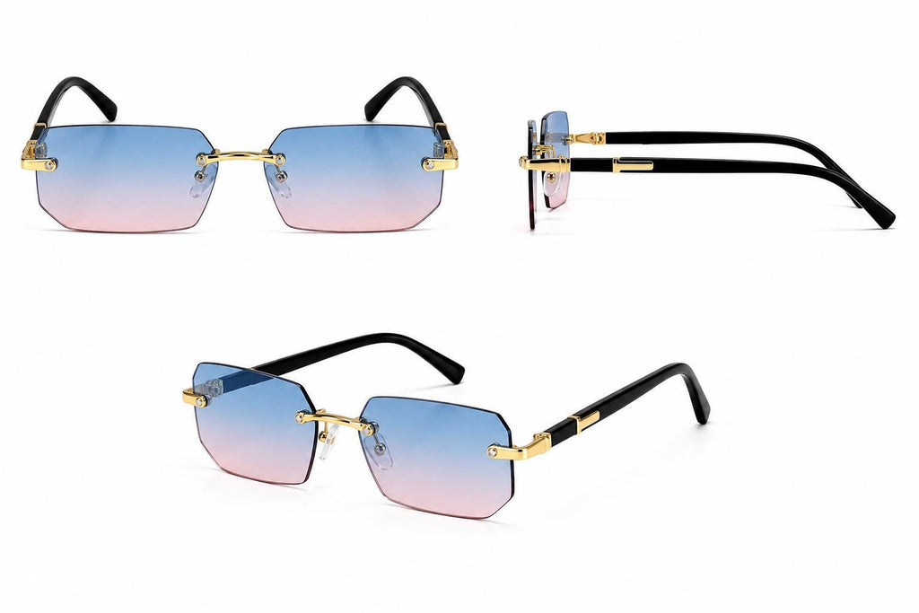 Luxury Rimless Rectangle Sunglasses | Gold Metal Frame | UV400 Fashion Shades for Men & Women