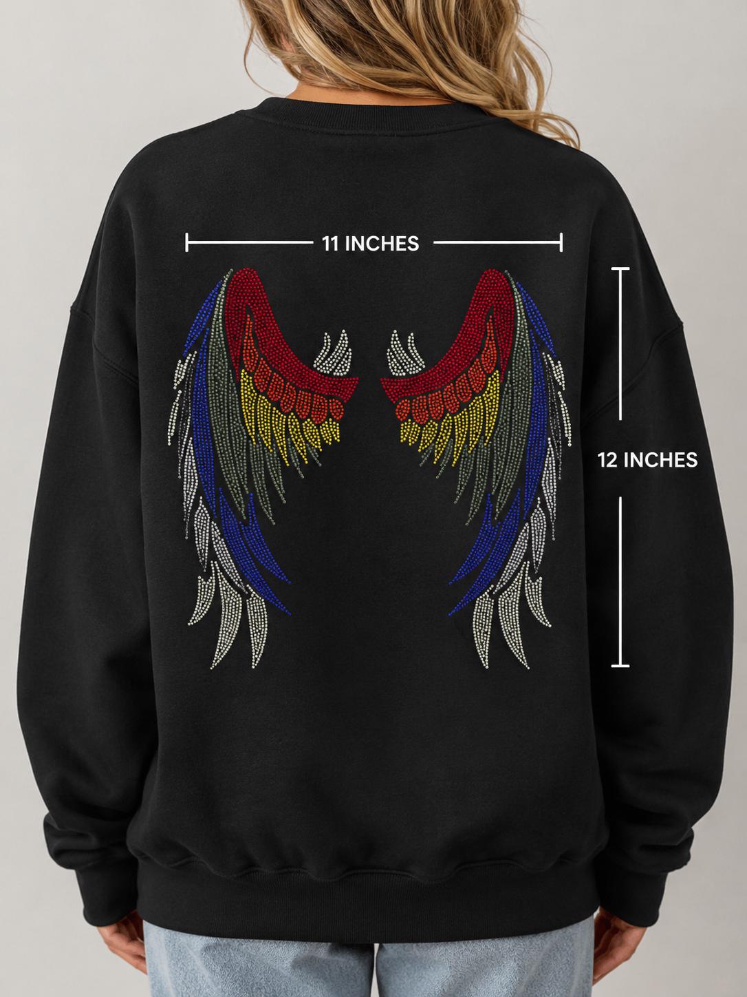Rhinestone Angel Wing Iron-On Decal | Crystal Wing Applique | Hot Fix Bling Transfer for Jackets, Hoodies, T-Shirts & DIY Fashion