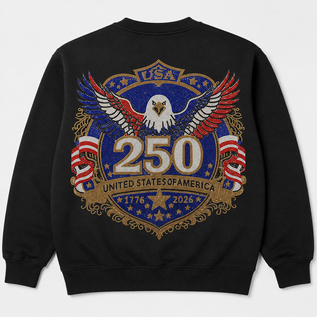 USA 250th Anniversary Rhinestone Heat Transfer | Patriotic Eagle Iron-On Decal | Red White Blue Crystal Applique