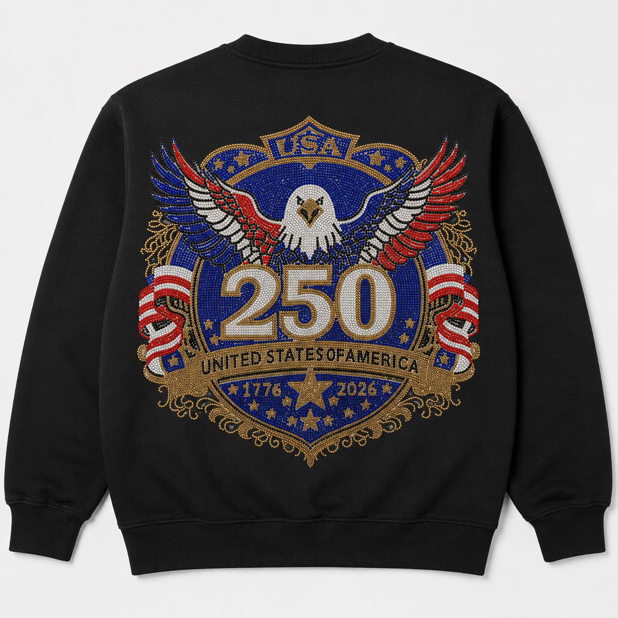 USA 250th Anniversary Rhinestone Heat Transfer | Patriotic Eagle Iron-On Decal | Red White Blue Crystal Applique