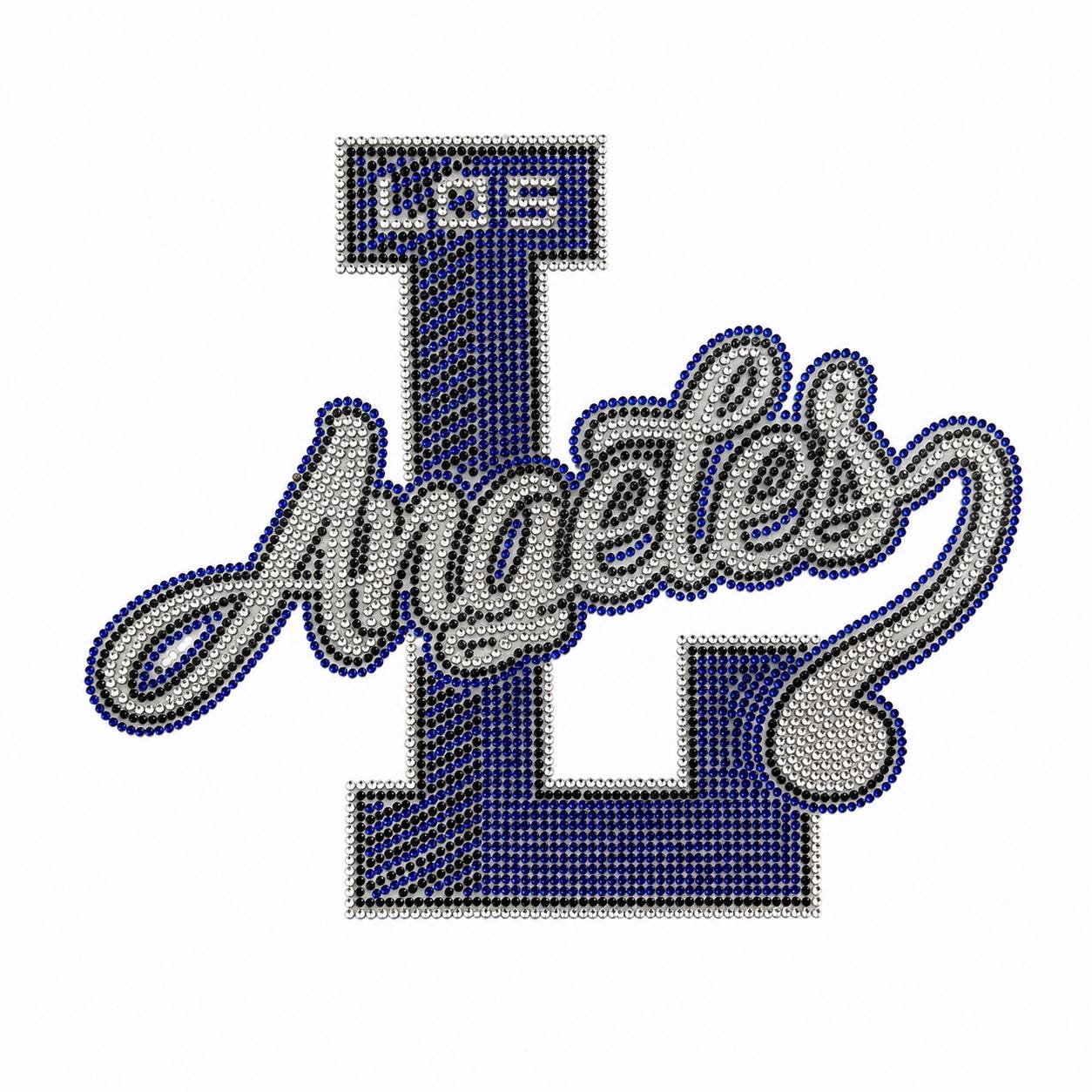 Los Angeles Rhinestone Iron-On Decal | Blue & Silver Crystal Heat Press Transfer | Bling LA Applique