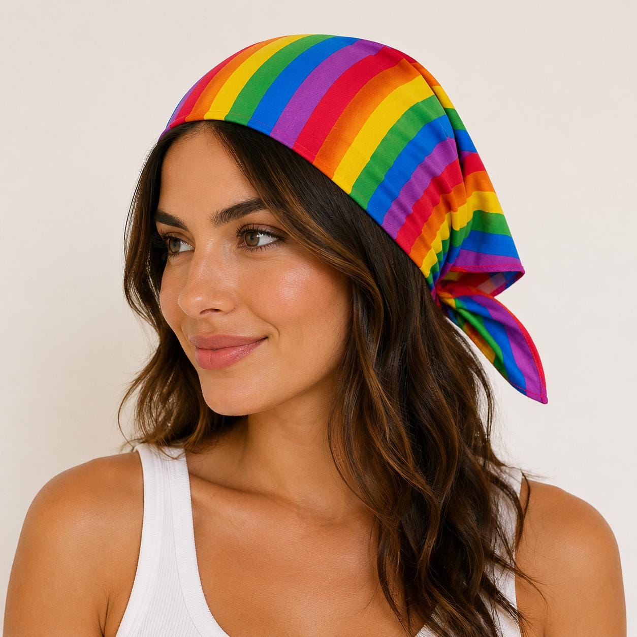 22x22 Rainbow Stripe Cotton Bandana – Colorful Multicolor Headscarf & Neck Scarf