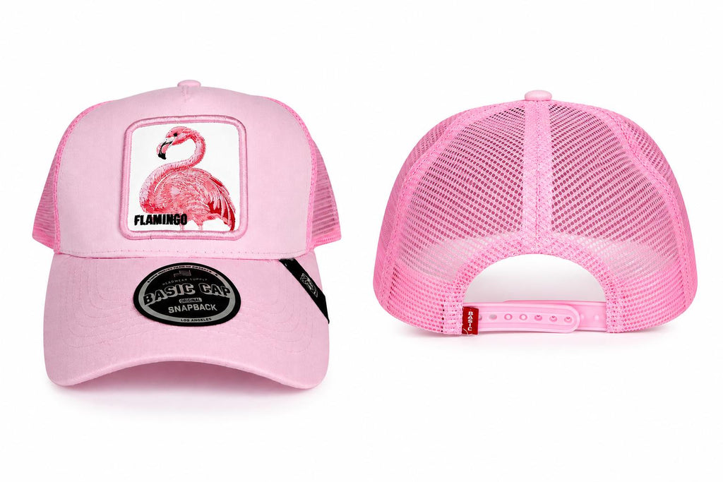 Pink Flamingo Trucker Hat | Adjustable Mesh Snapback Cap | Embroidered Flamingo Patch | Women's Casual Summer Baseball Cap