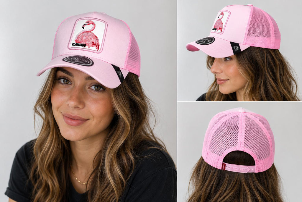 Pink Flamingo Trucker Hat | Adjustable Mesh Snapback Cap | Embroidered Flamingo Patch | Women's Casual Summer Baseball Cap