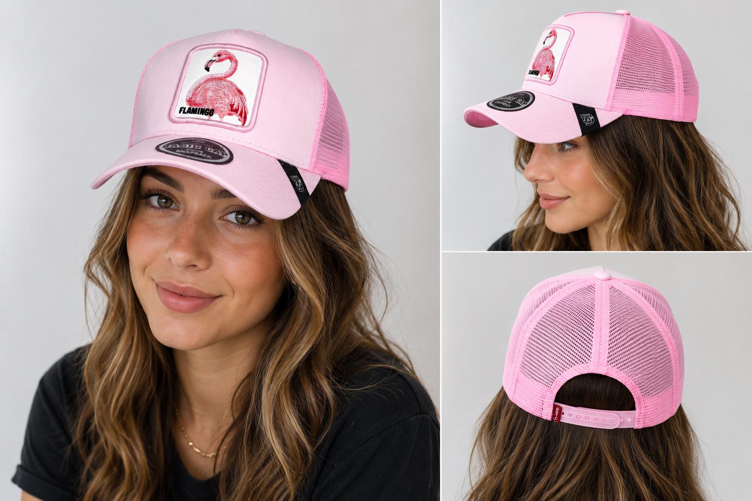 Pink Flamingo Trucker Hat | Adjustable Mesh Snapback Cap | Embroidered Flamingo Patch | Women's Casual Summer Baseball Cap