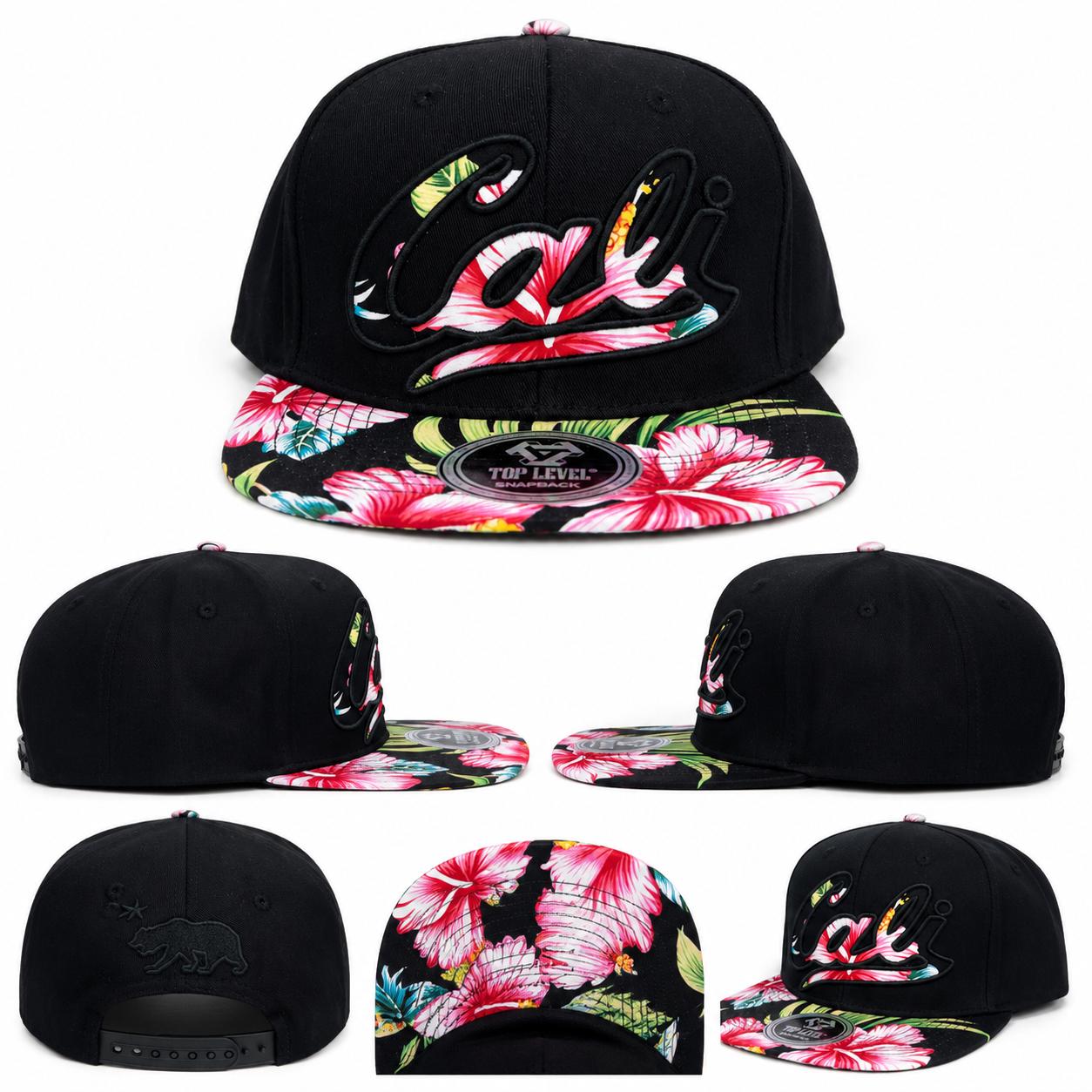 California Floral Snapback Hat | Premium Flat Bill Embroidered Cali Cap | Adjustable California Bear Baseball Cap