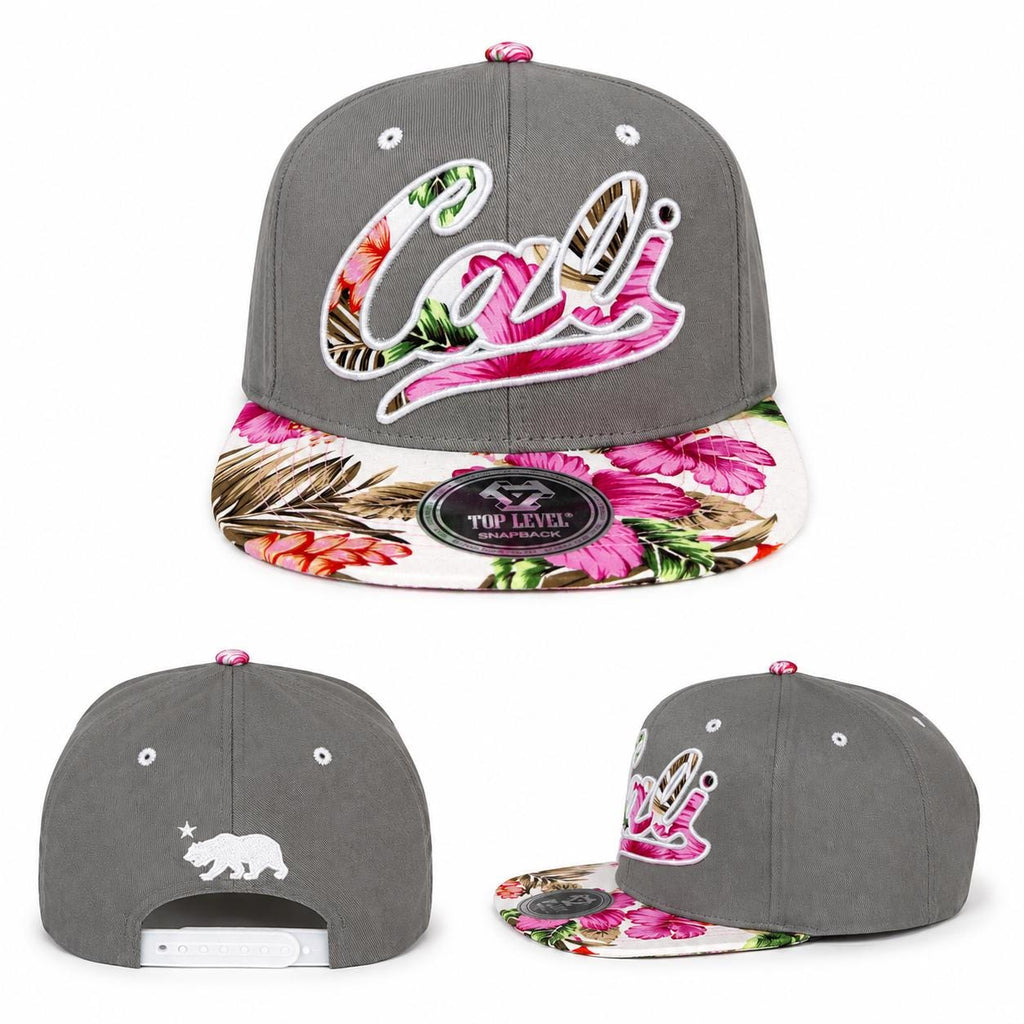 California Floral Snapback Hat | Premium Flat Bill Embroidered Cali Cap | Adjustable California Bear Baseball Cap