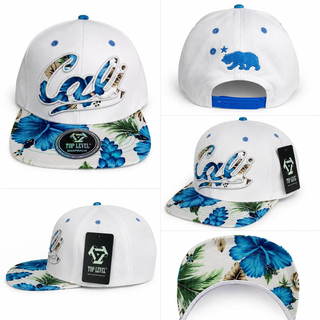 California Floral Snapback Hat | Premium Flat Bill Embroidered Cali Cap | Adjustable California Bear Baseball Cap